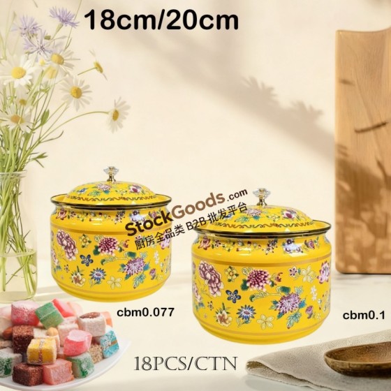 Premium Enamel Candy Jar with Golden Rim & Crystal Golden Knob, Multi Colors Available, 2 Sizes Optional (18cm / 20cm)